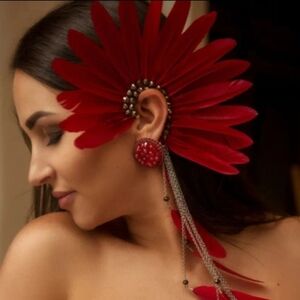 Elegant Red Feather Ear Accessory
